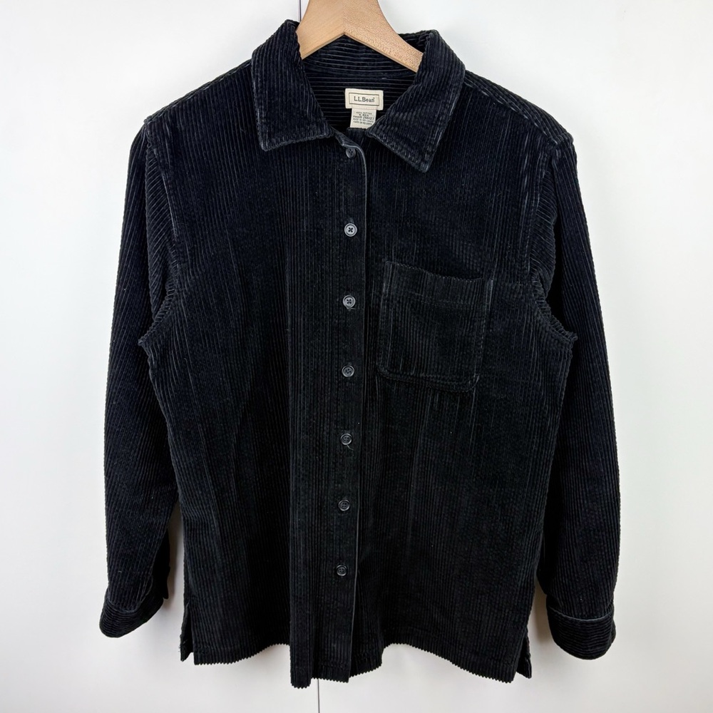 L.L. Bean Wide Wale Corduroy Shirt Jacket Button Down Shirt 100% Cotton Black